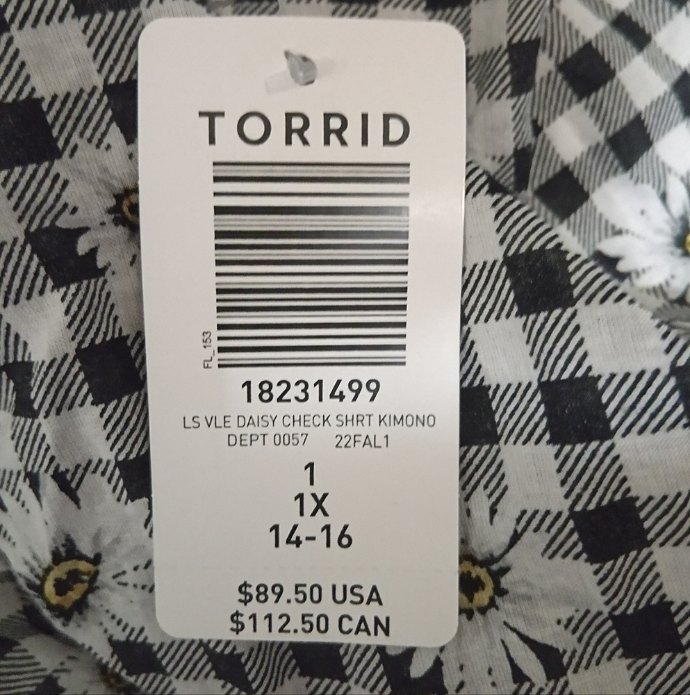 Torrid Checked Daisy Print Lightweight Woven Cotton Open Front Kimono (1463) - Picture 9 of 13